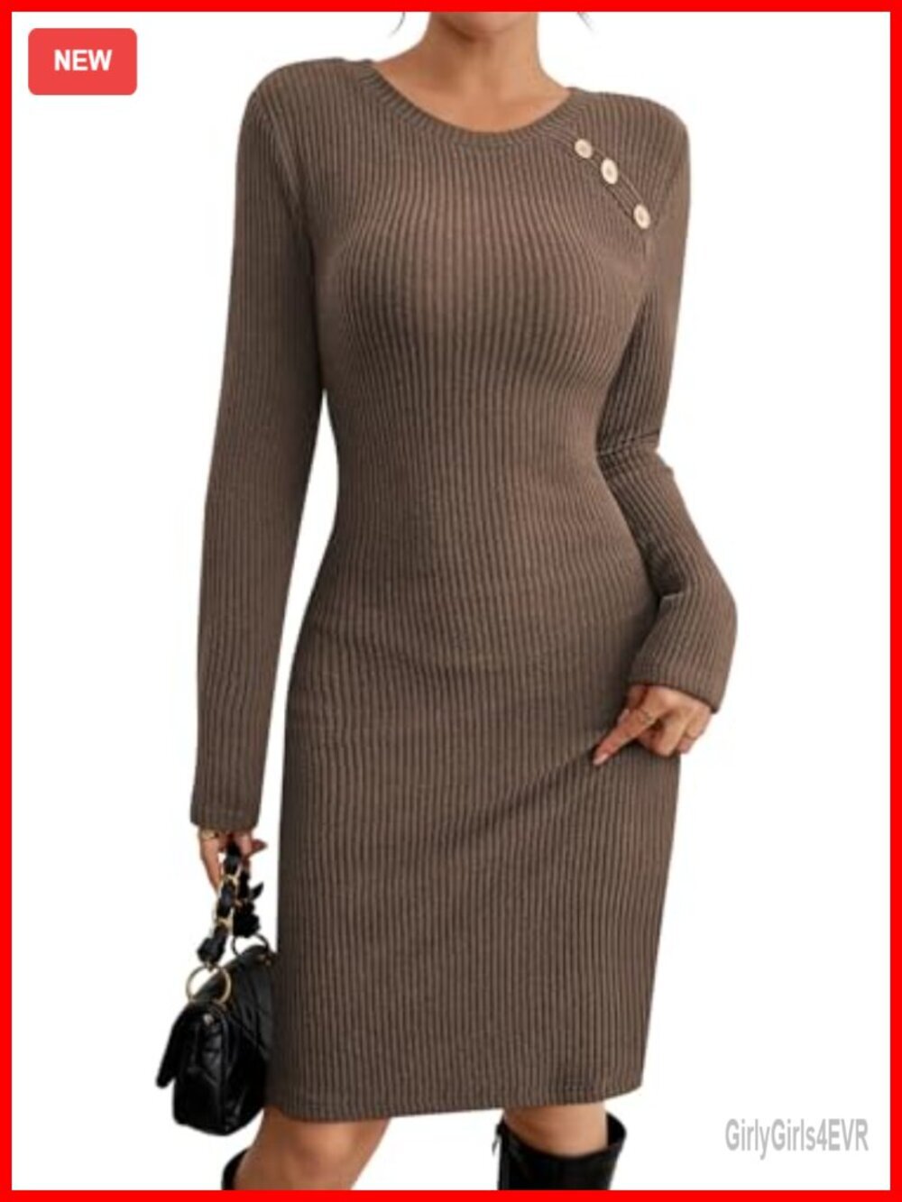 Ribbed Knit Bodycon Mini Dress Long Sleeve Crew Neck Fall Winter